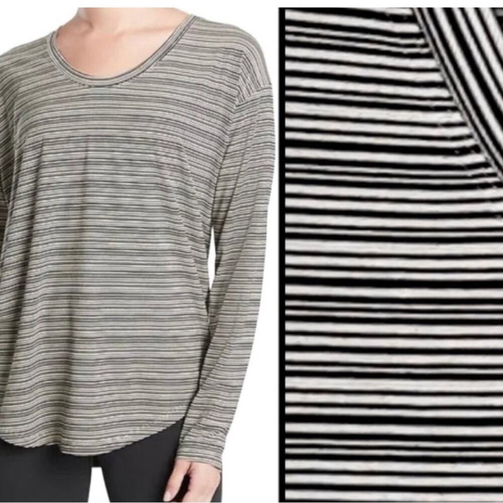 Athleta Cloudlight Stratus Workout Gym Black Striped Top Size XL Activewear